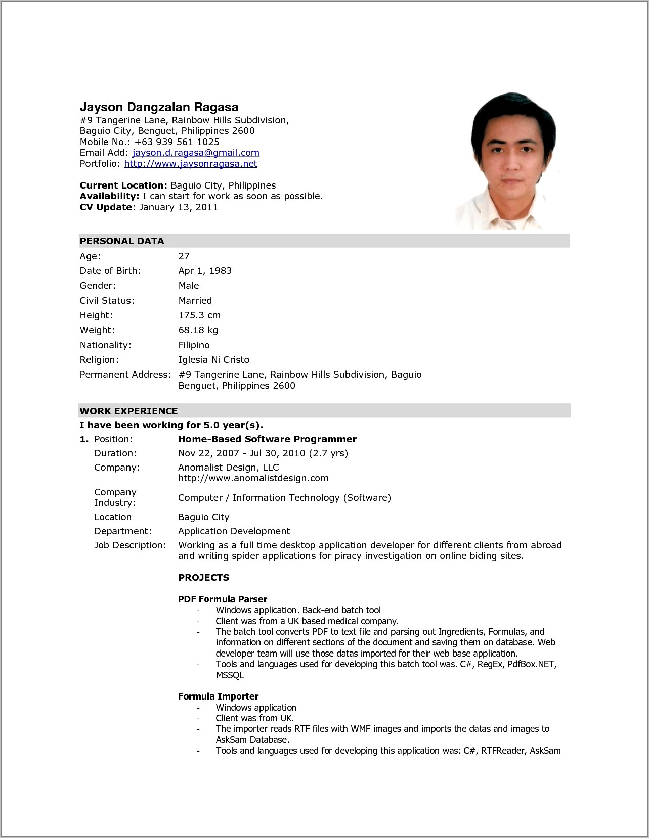 Simple Resume Sample Format Philippines Resume Resume 4842
