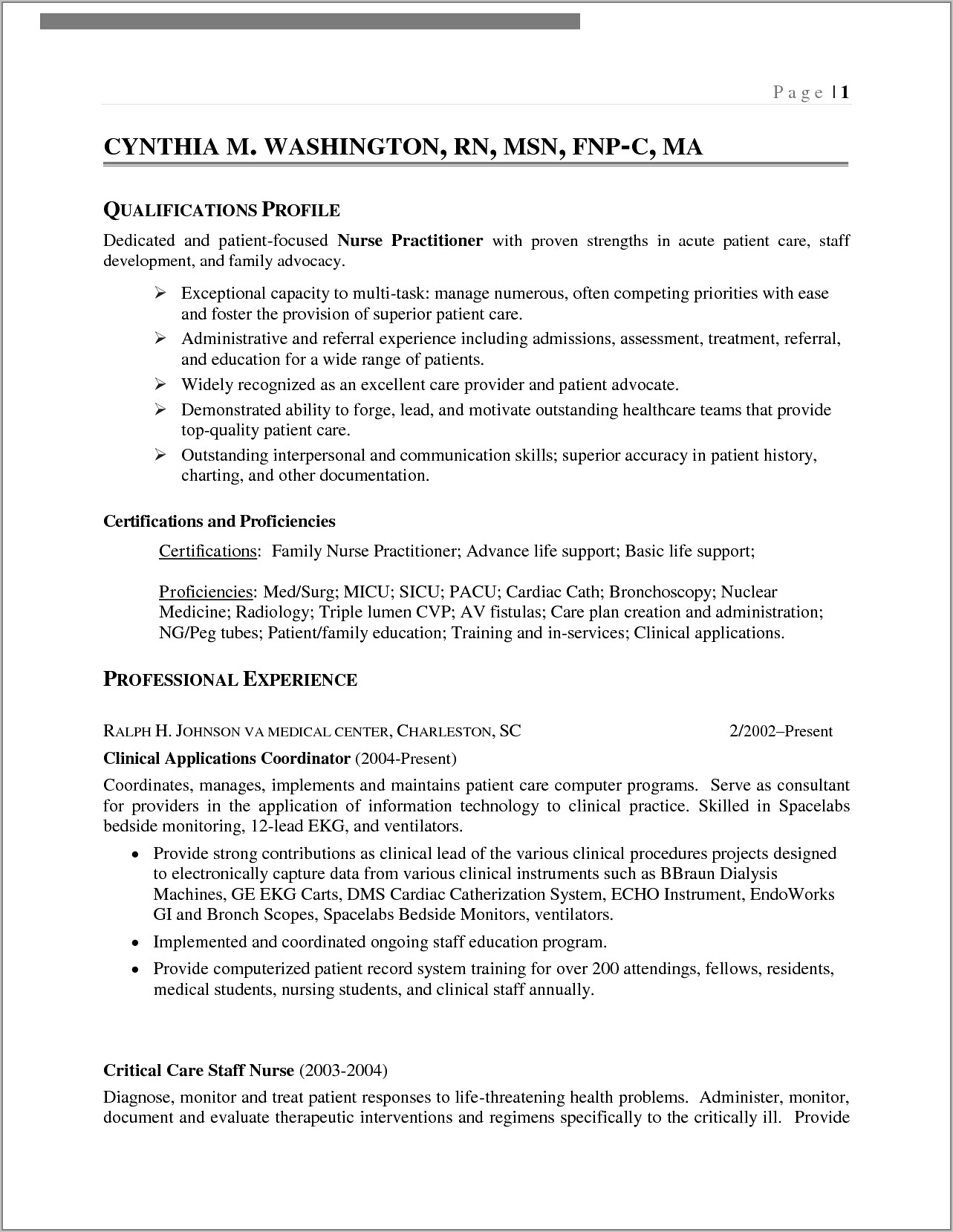 Sample Resume Registered Nurse Med Surg