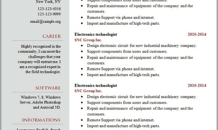 Sample Resume Word Document Free Download