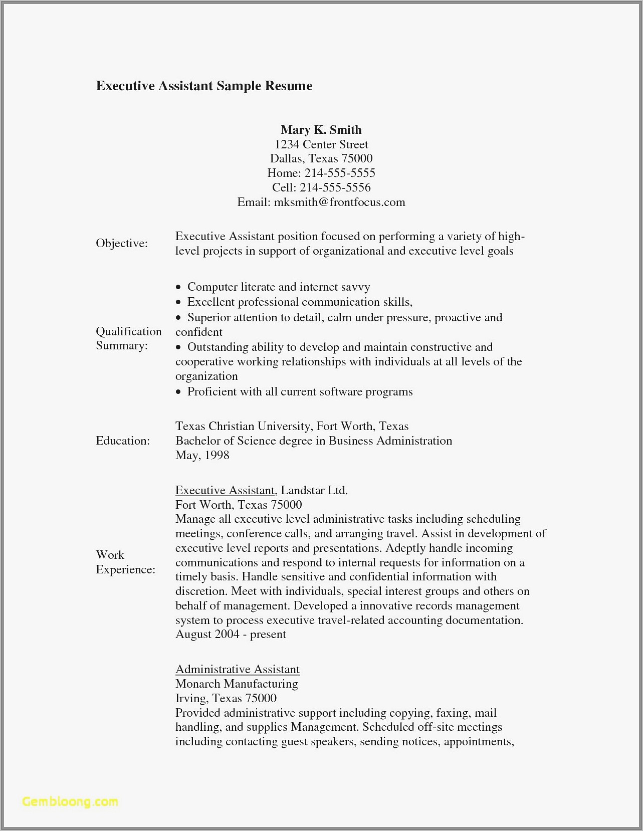 Sample Resumes For Administrative Assistants