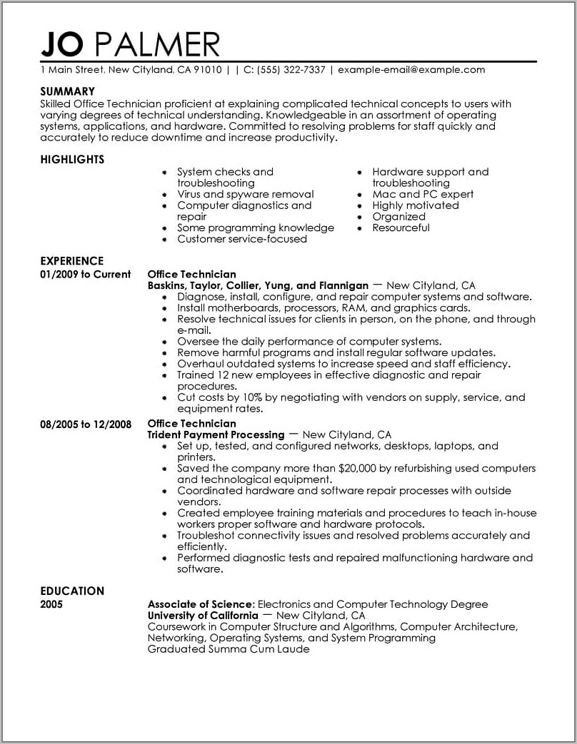 Sample Resumes For Office Jobs