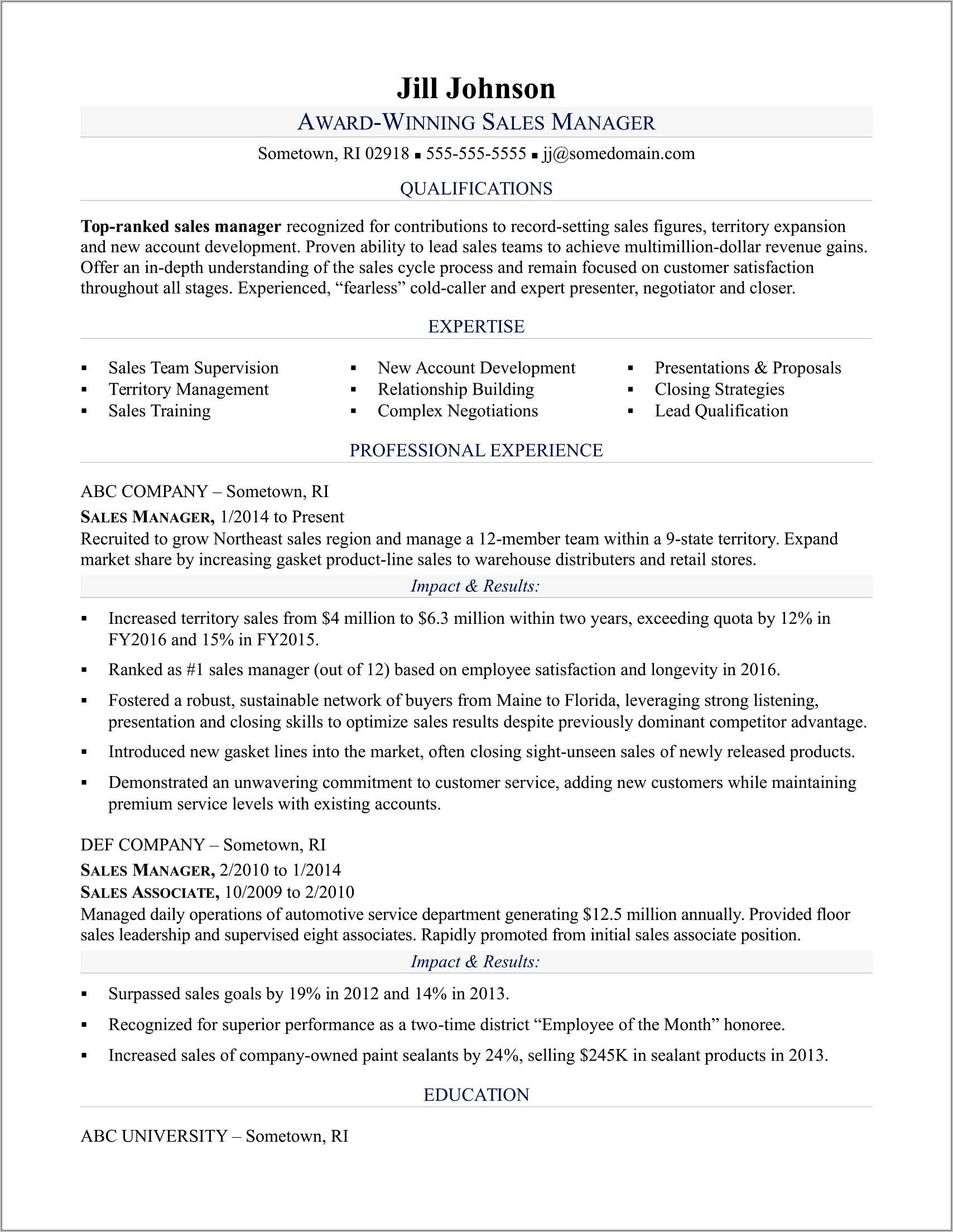 Sample Resumes For Sales Executives