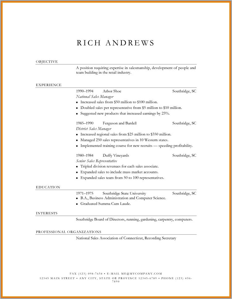Sample Resumes For Sales Manager