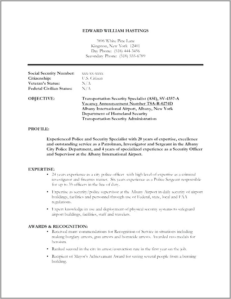 Sample Security Guard Resume No Experience