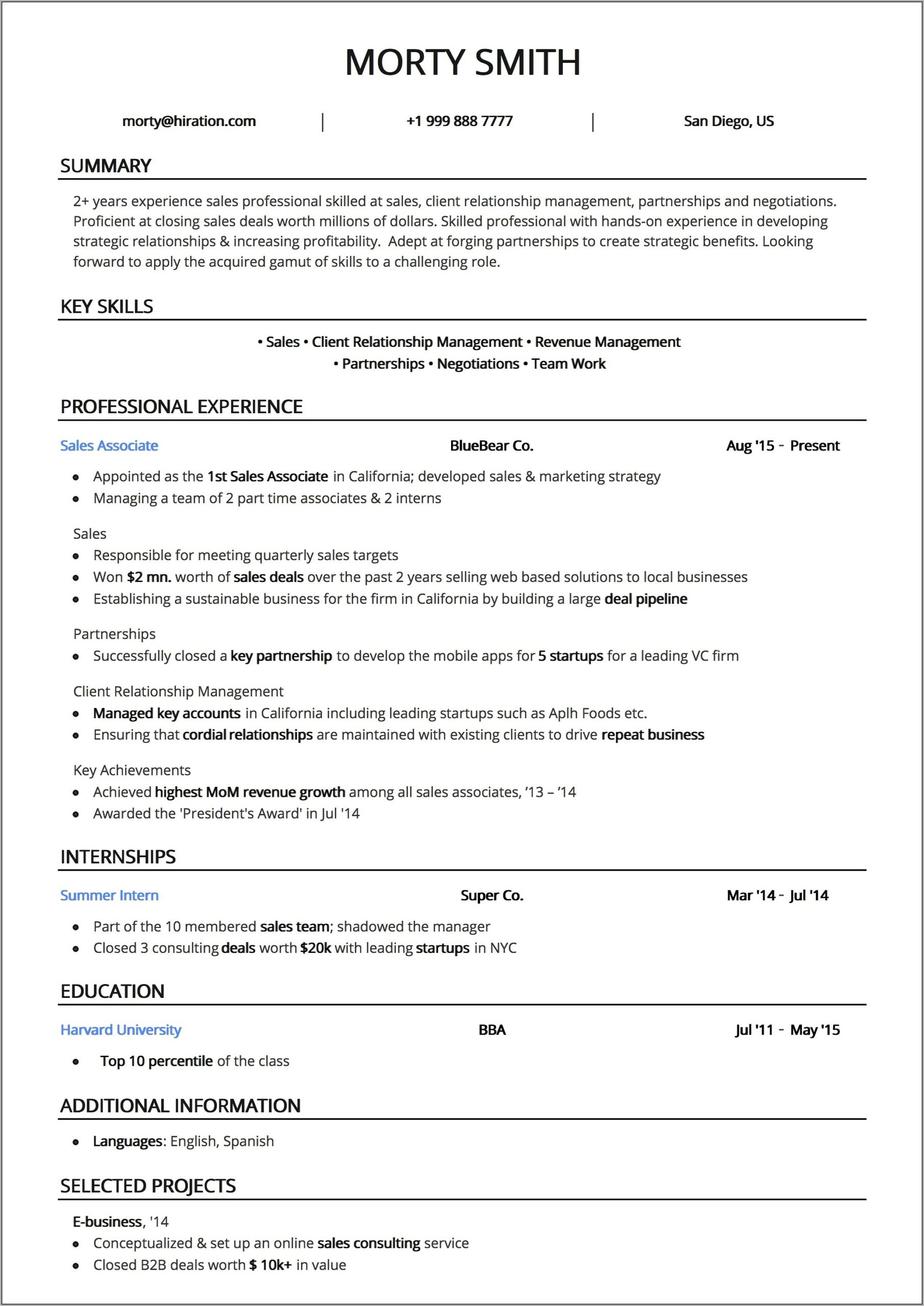 Samples Of Best Professional Resumes