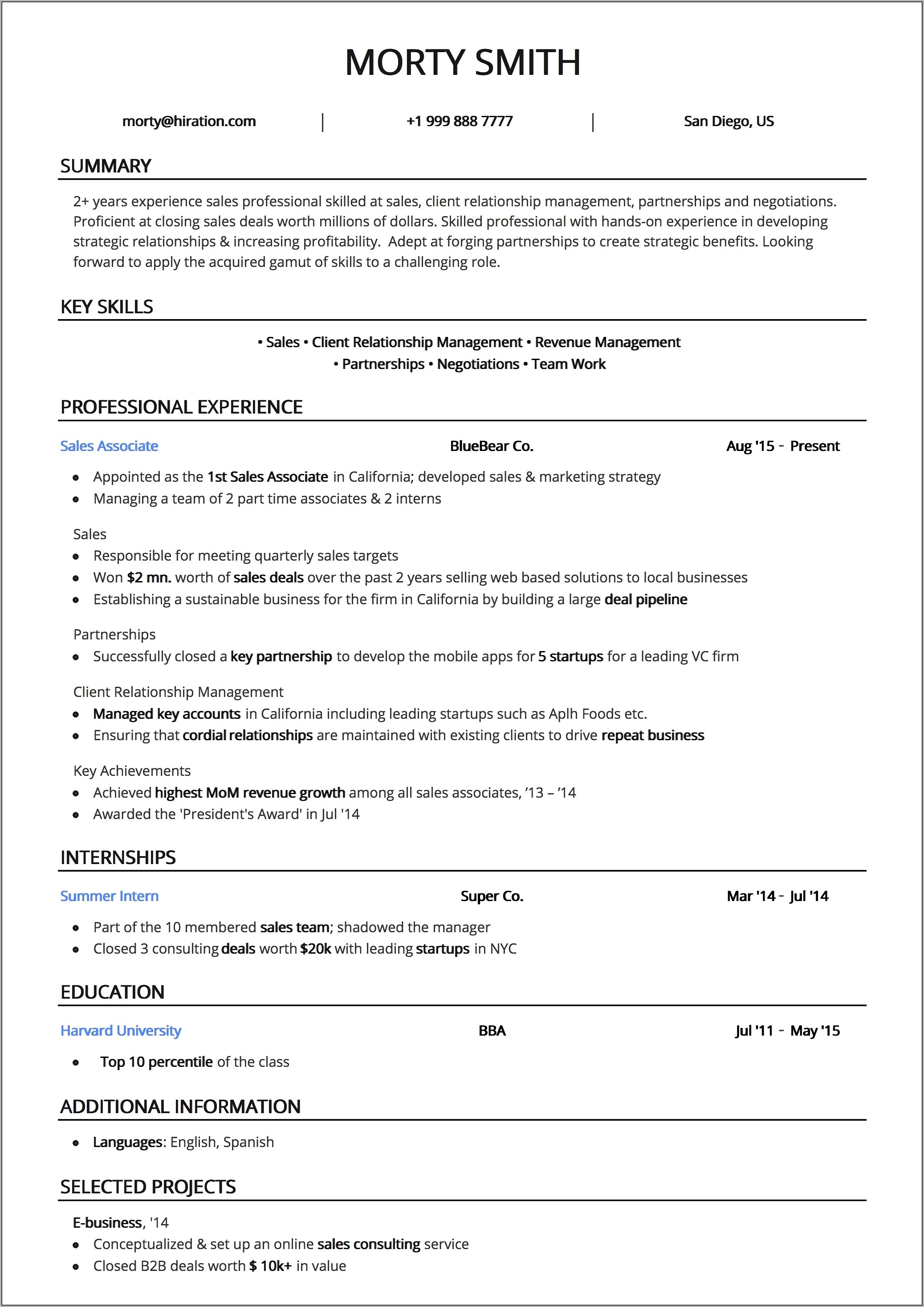 Samples Of Best Professional Resumes