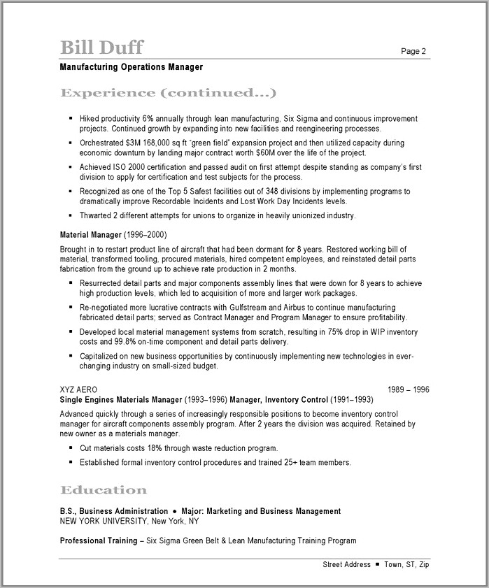 Samples Of Resumes For Manufacturing Jobs