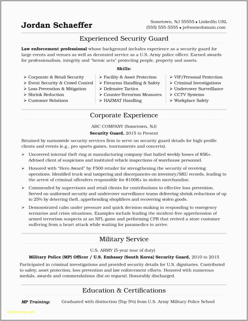 Security Guard Resume Sample Format