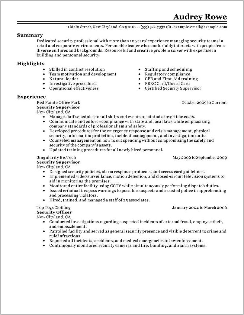 Security Officer Resume Sample Objective