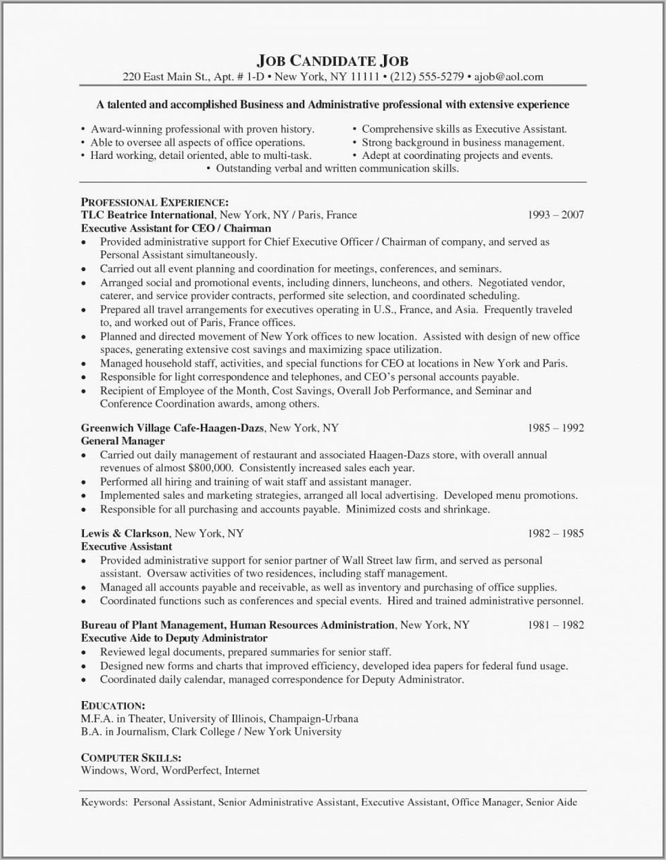Senior Executive Resume Format