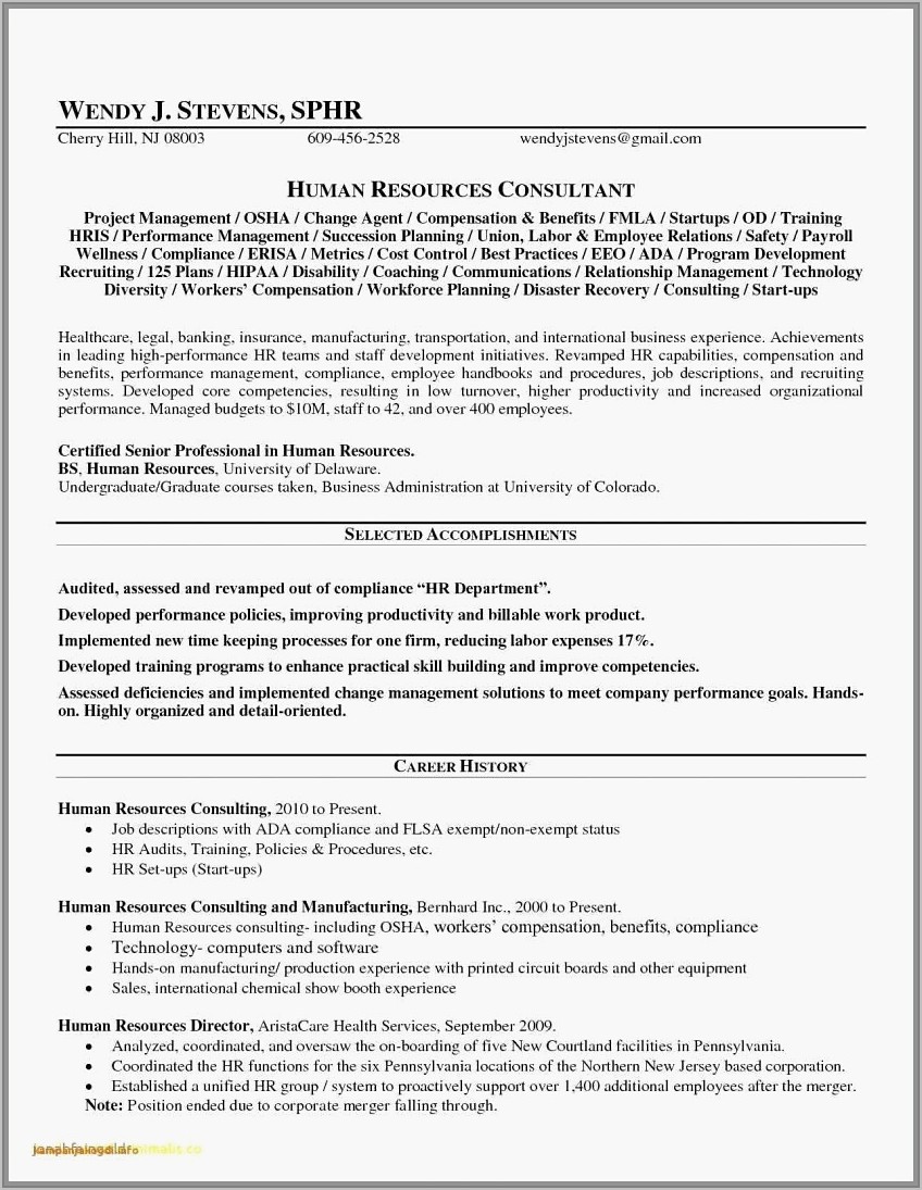 Senior Hr Executive Resume Format