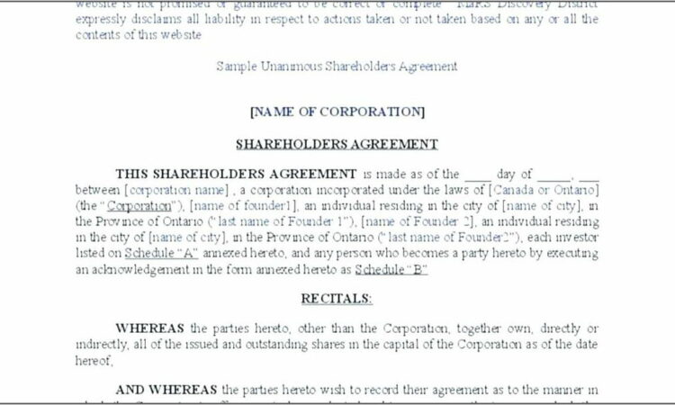 Shareholders Agreement Template Uk Free