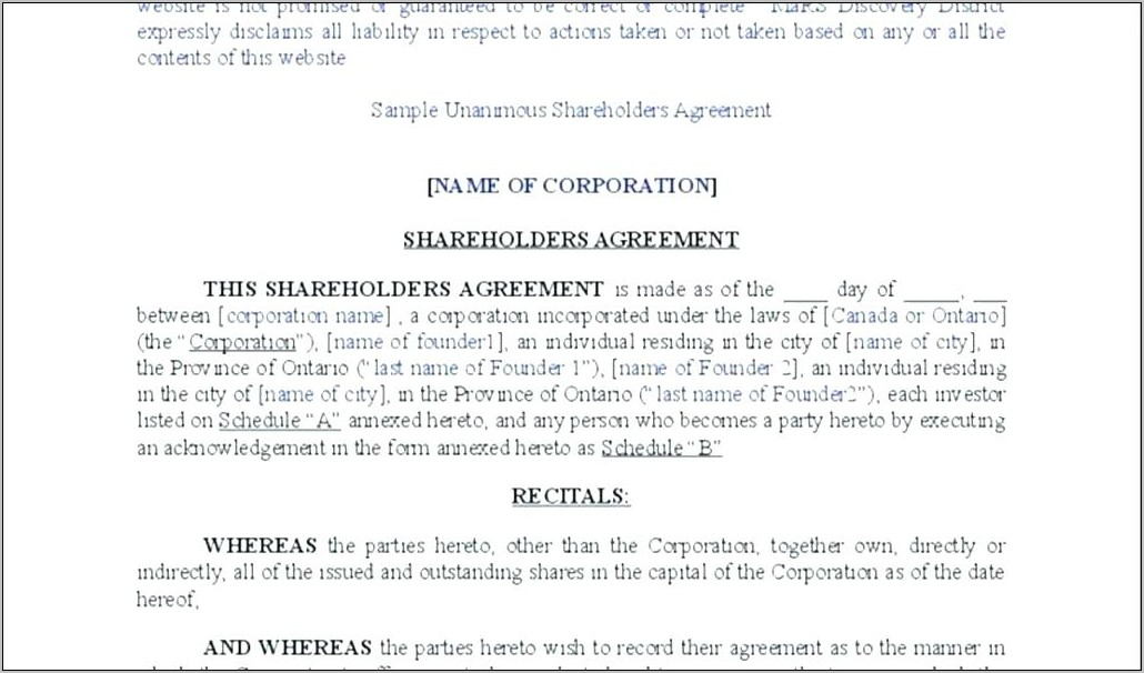 Shareholders Agreement Template Uk Free