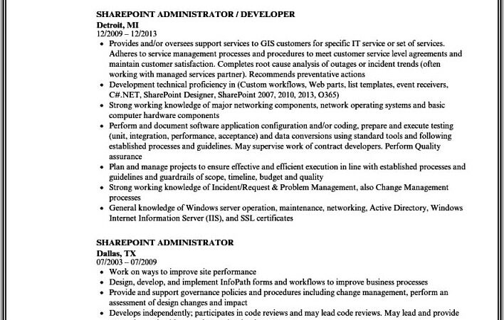 Sharepoint Administrator Cv Samples