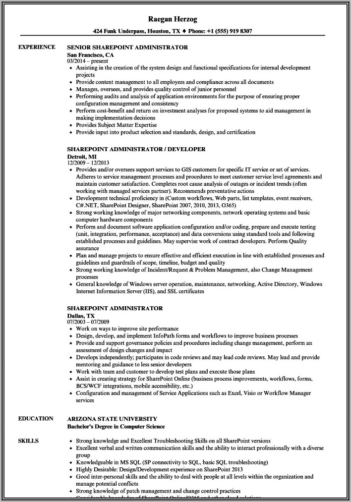 Sharepoint Administrator Cv Samples