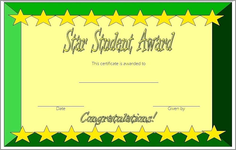 Shining Star Award Certificate Template