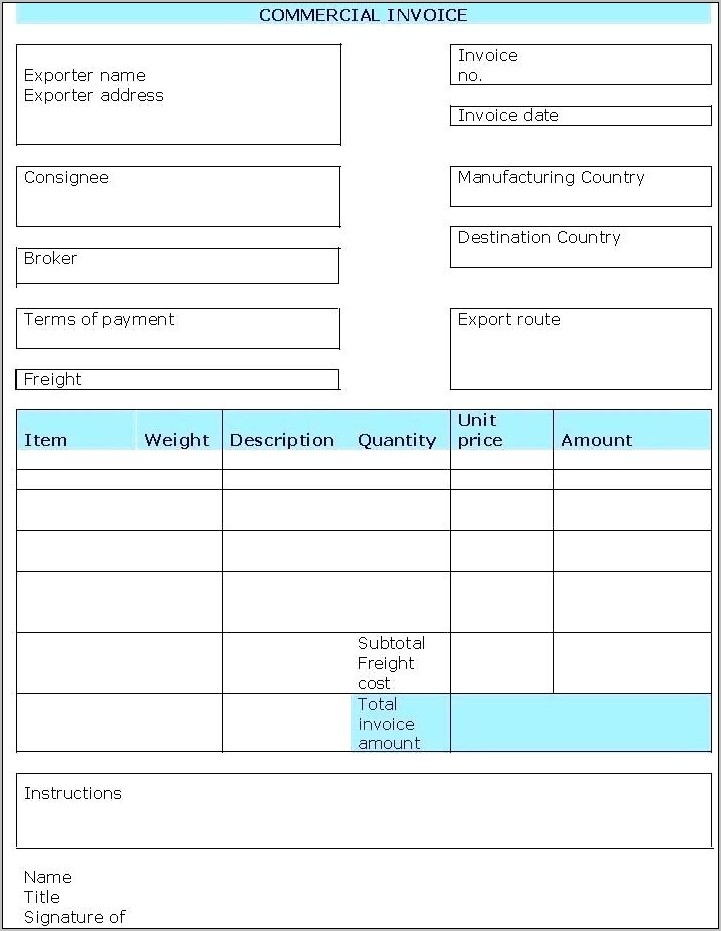 Shipping Commercial Invoice Template Word