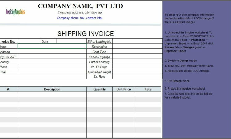 Shipping Invoice Template Word