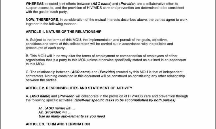 Short Form Memorandum Of Understanding