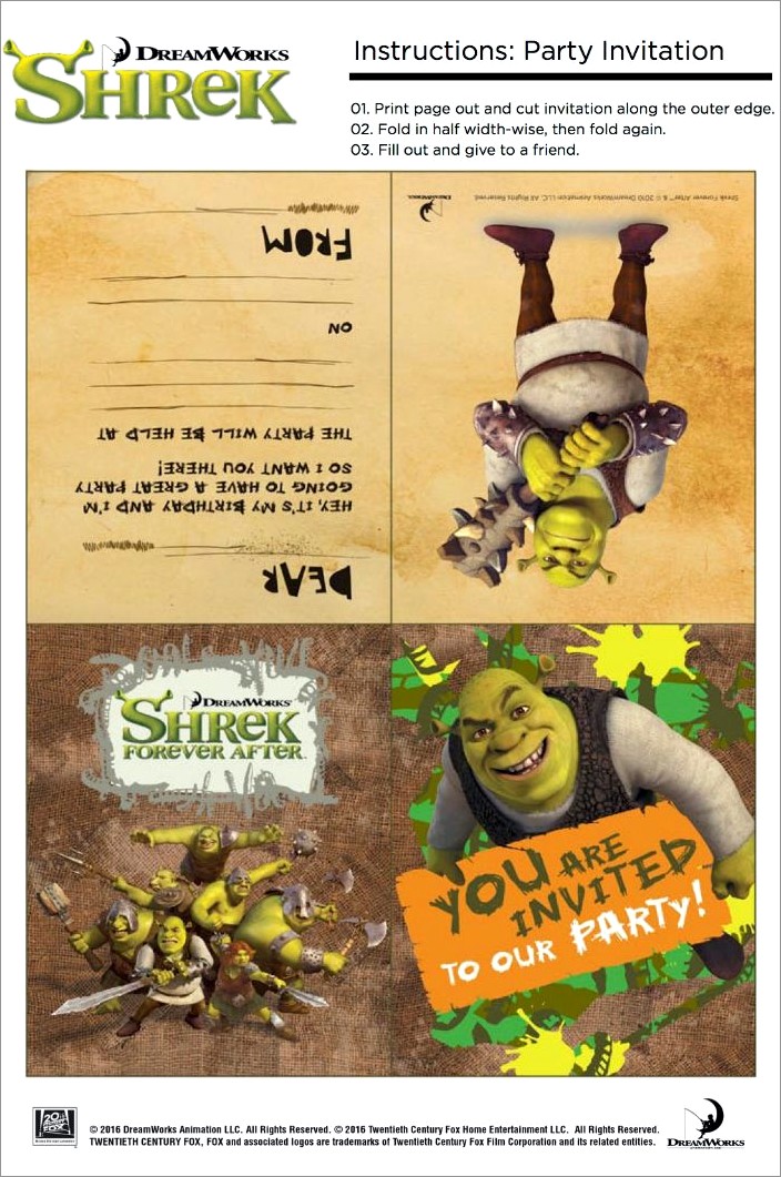 Shrek Birthday Invitations Free