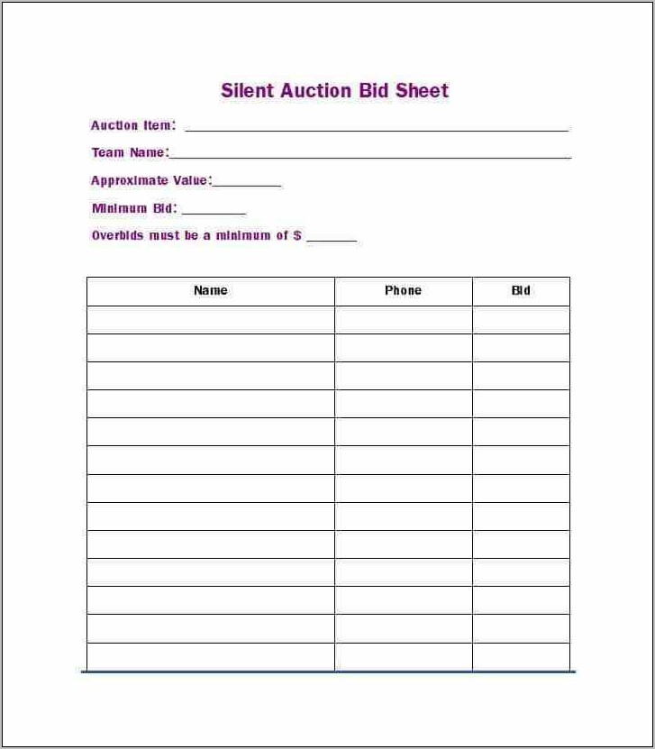 Silent Auction Bid Sheet Templates Free