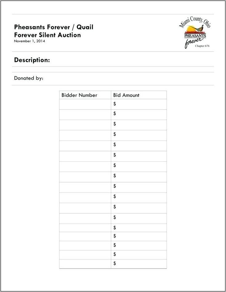 Silent Auction Form Template Free