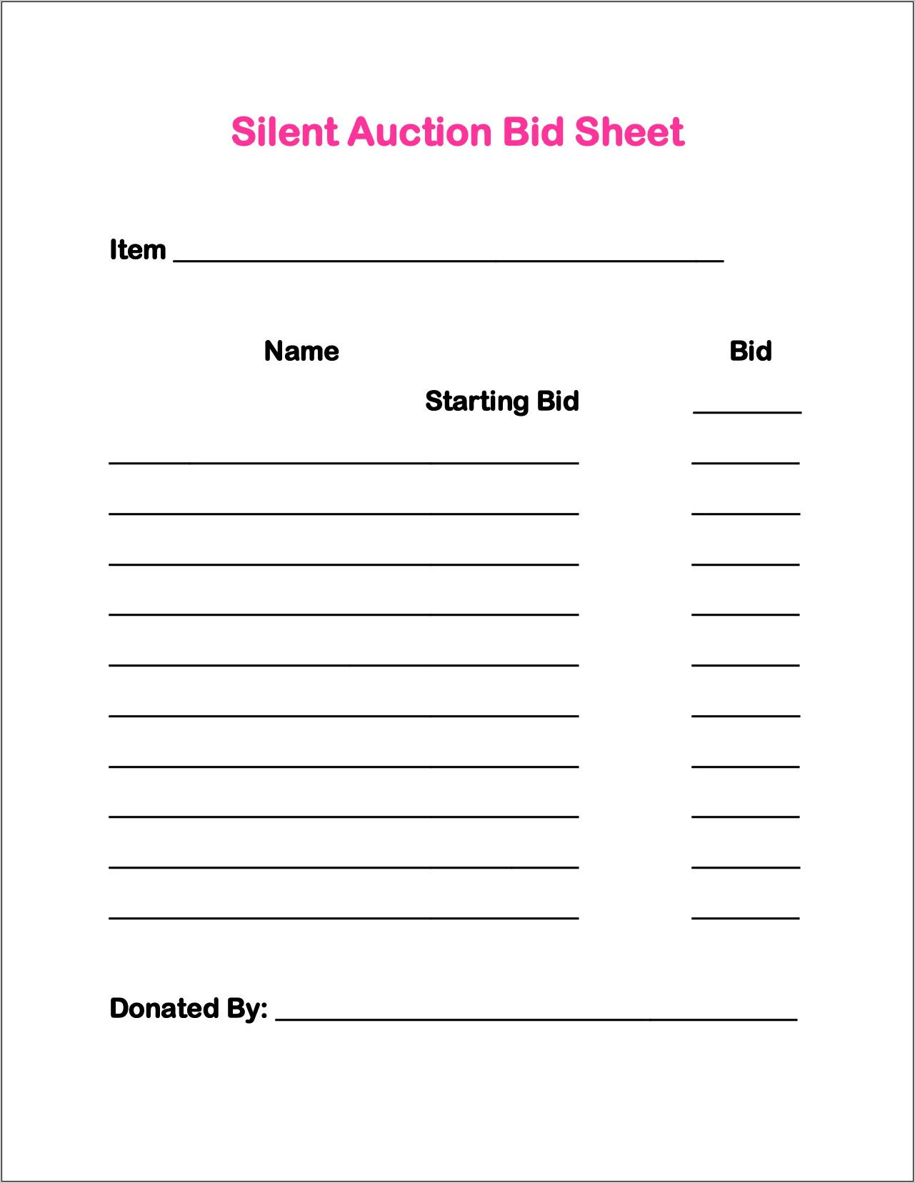 Silent Auction Sheet Template Free
