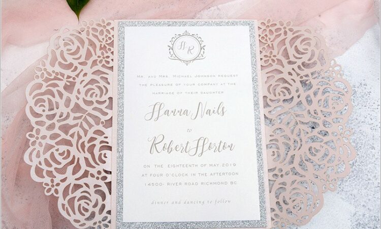 Silver Glitter Laser Cut Wedding Invitations