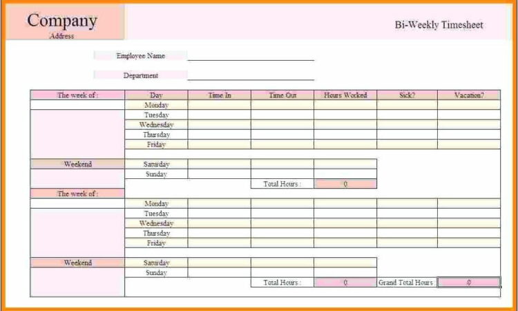 Simple Bi Weekly Timesheet Template