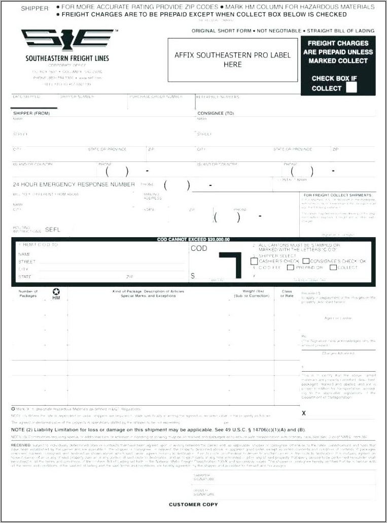Simple Bill Of Lading Template Free