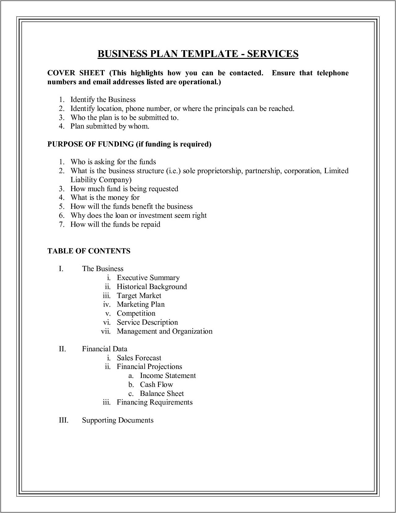 Simple Business Plan Template Free Word Document