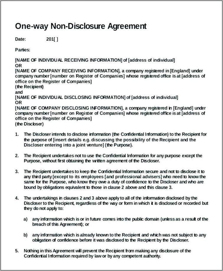 Simple Confidentiality Agreement Template Uk