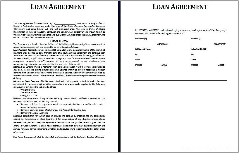 Simple Contract Template For Borrowing Money
