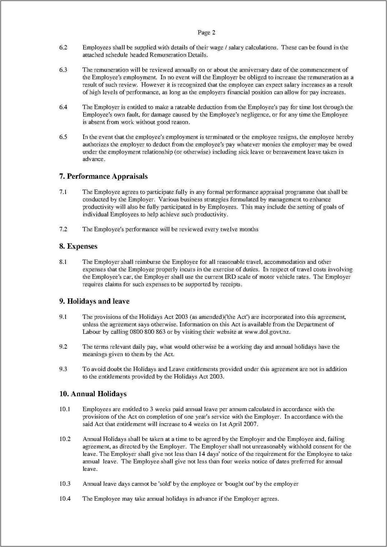 Simple Employment Agreement Template