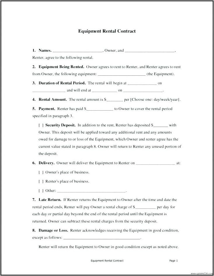 Simple Equipment Hire Agreement Template Free