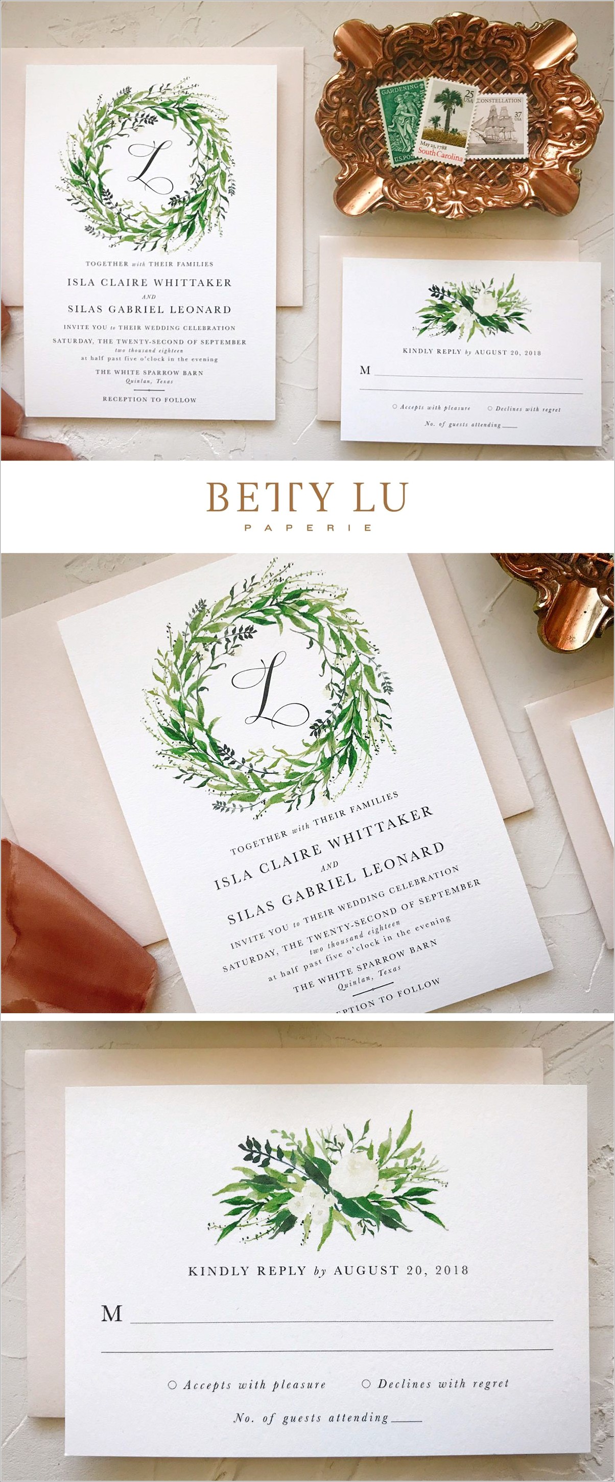 Simple Greenery Wedding Invitations