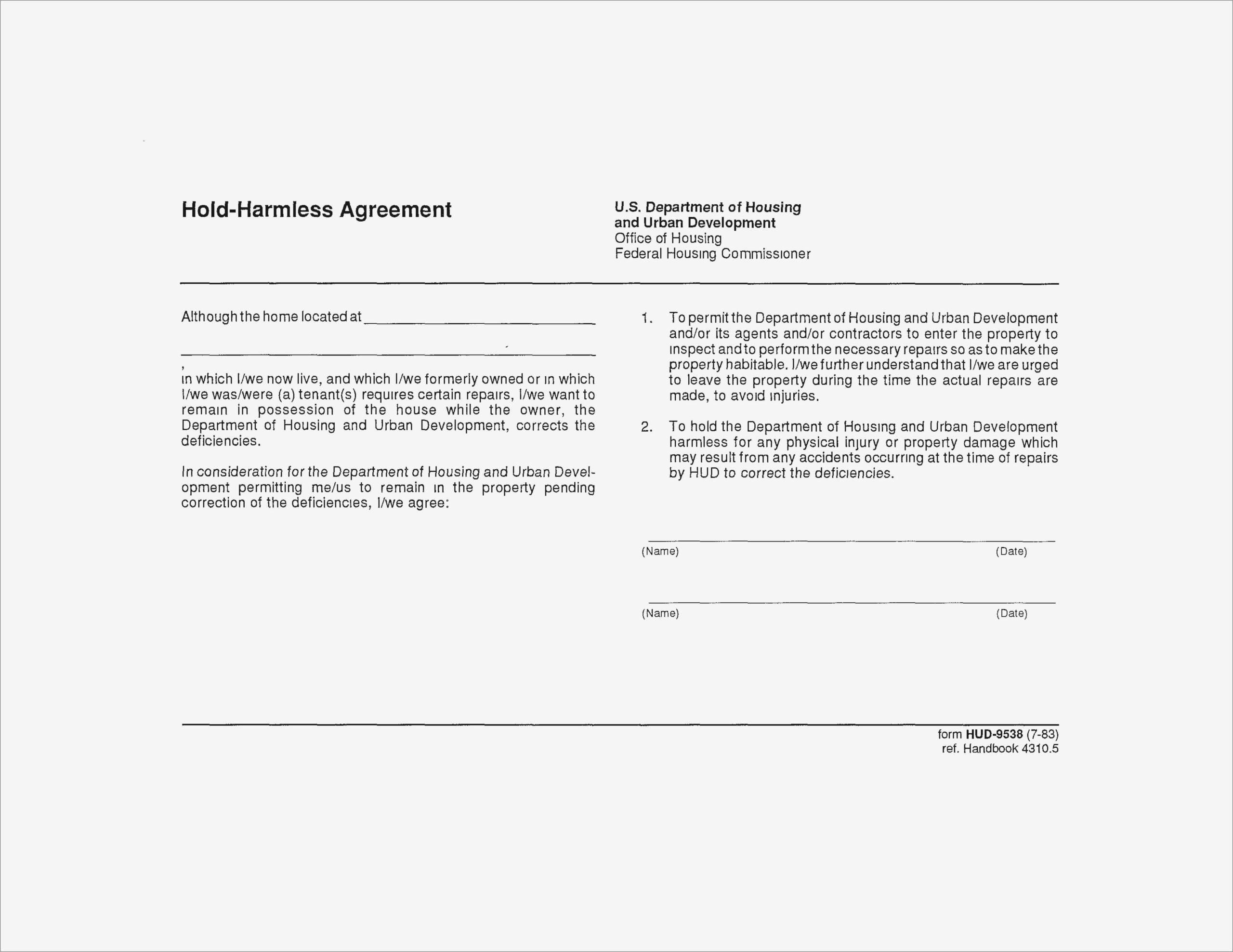 Simple Hold Harmless Agreement Sample