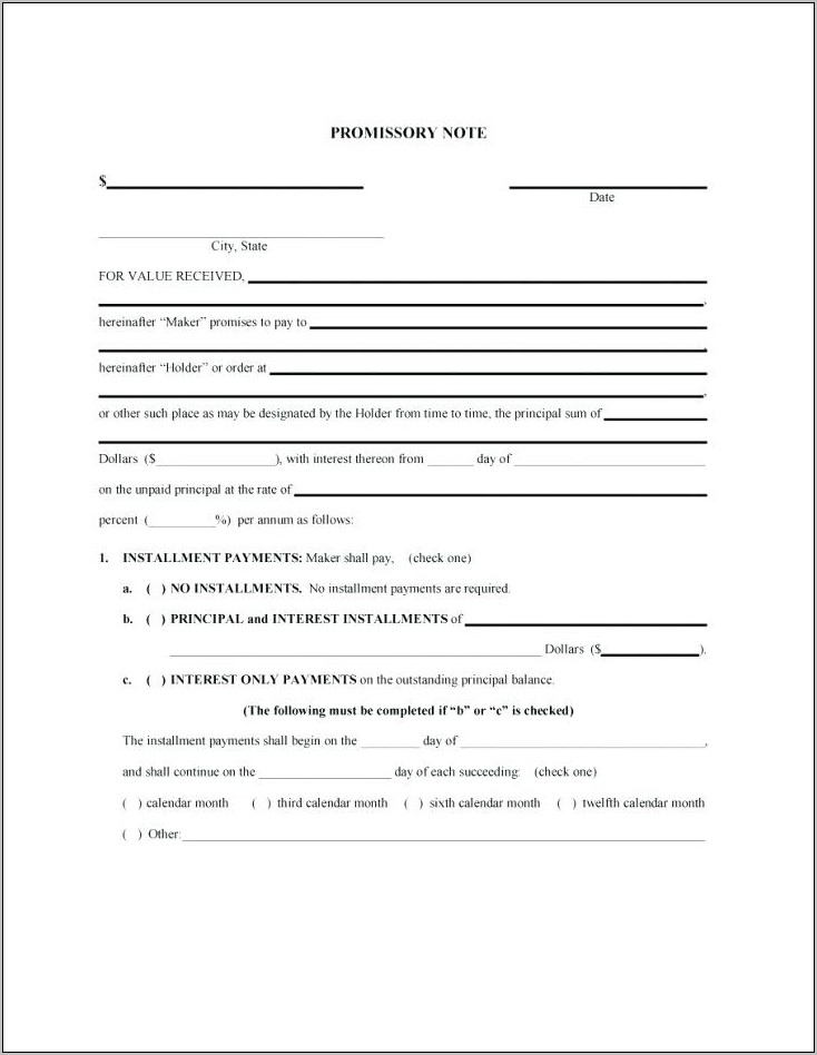 Simple Interest Promissory Note Form