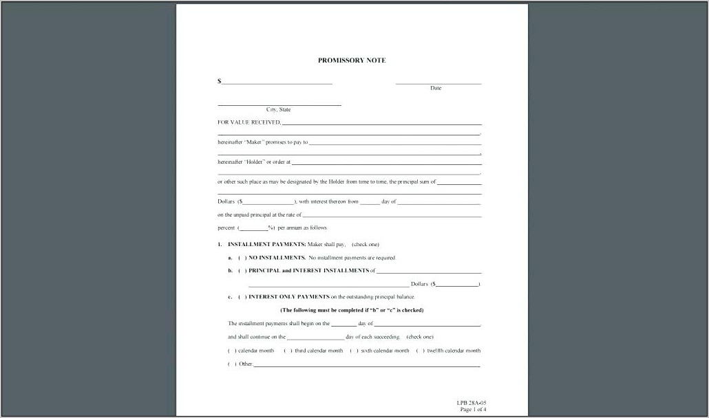 Simple Interest Promissory Note Template