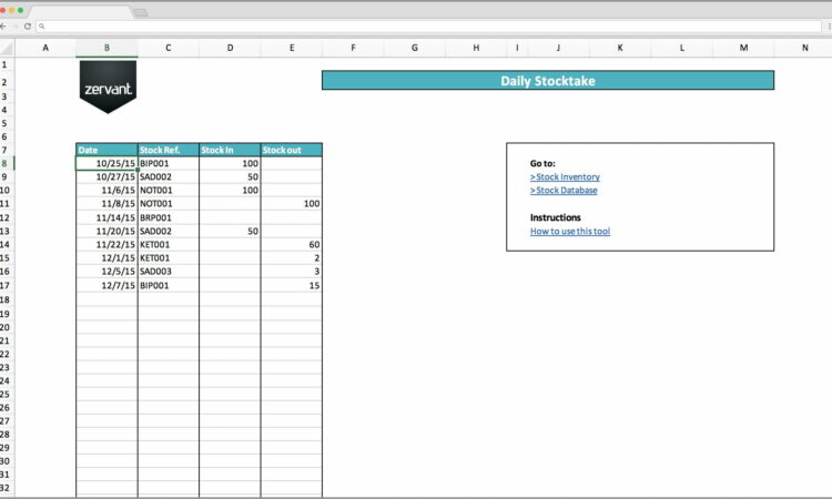 Simple Inventory Sheet Example