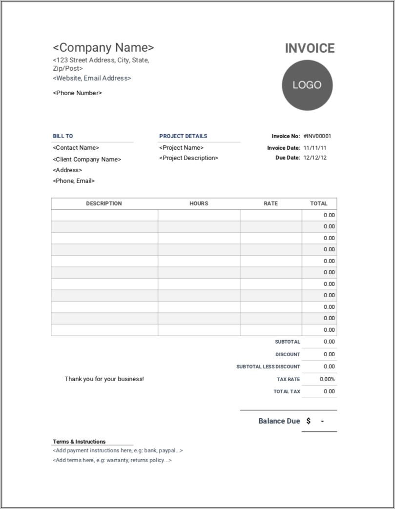 Simple Invoice Template For Photographers
