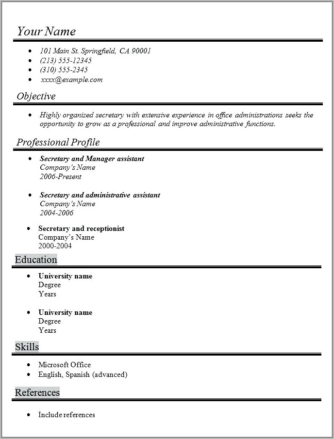 Simple Resume Format Doc File Free Download