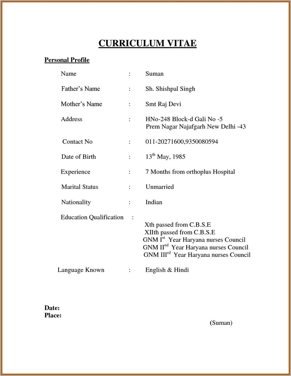 Simple Resume Format Examples