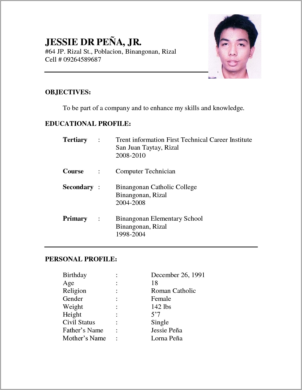 Simple Resume Format For Job Interview Pdf