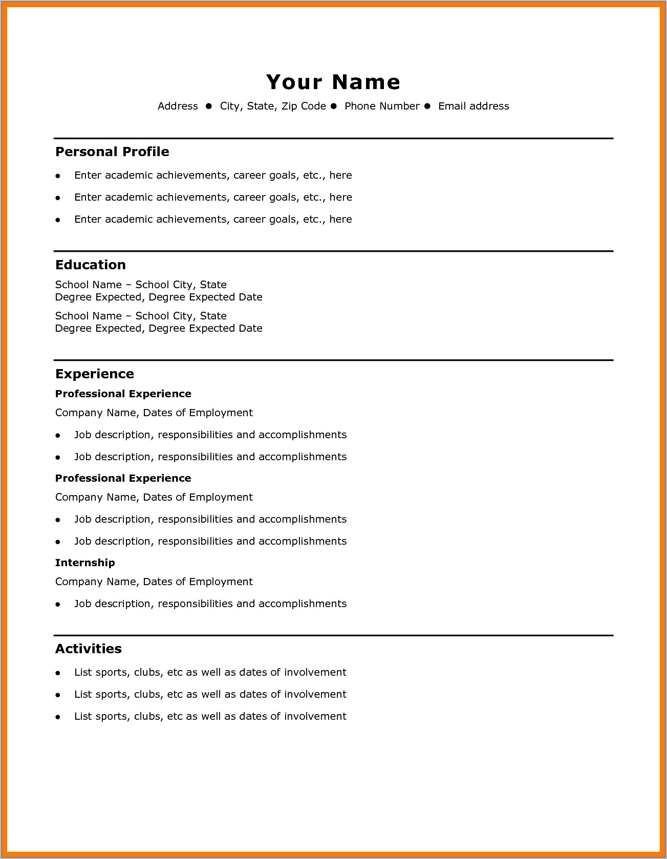 Simple Resume Template Free Download Word
