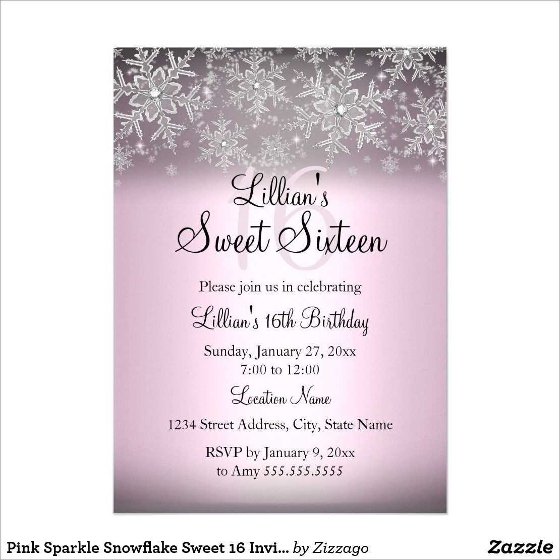 Snowflake Sweet 16 Invitations