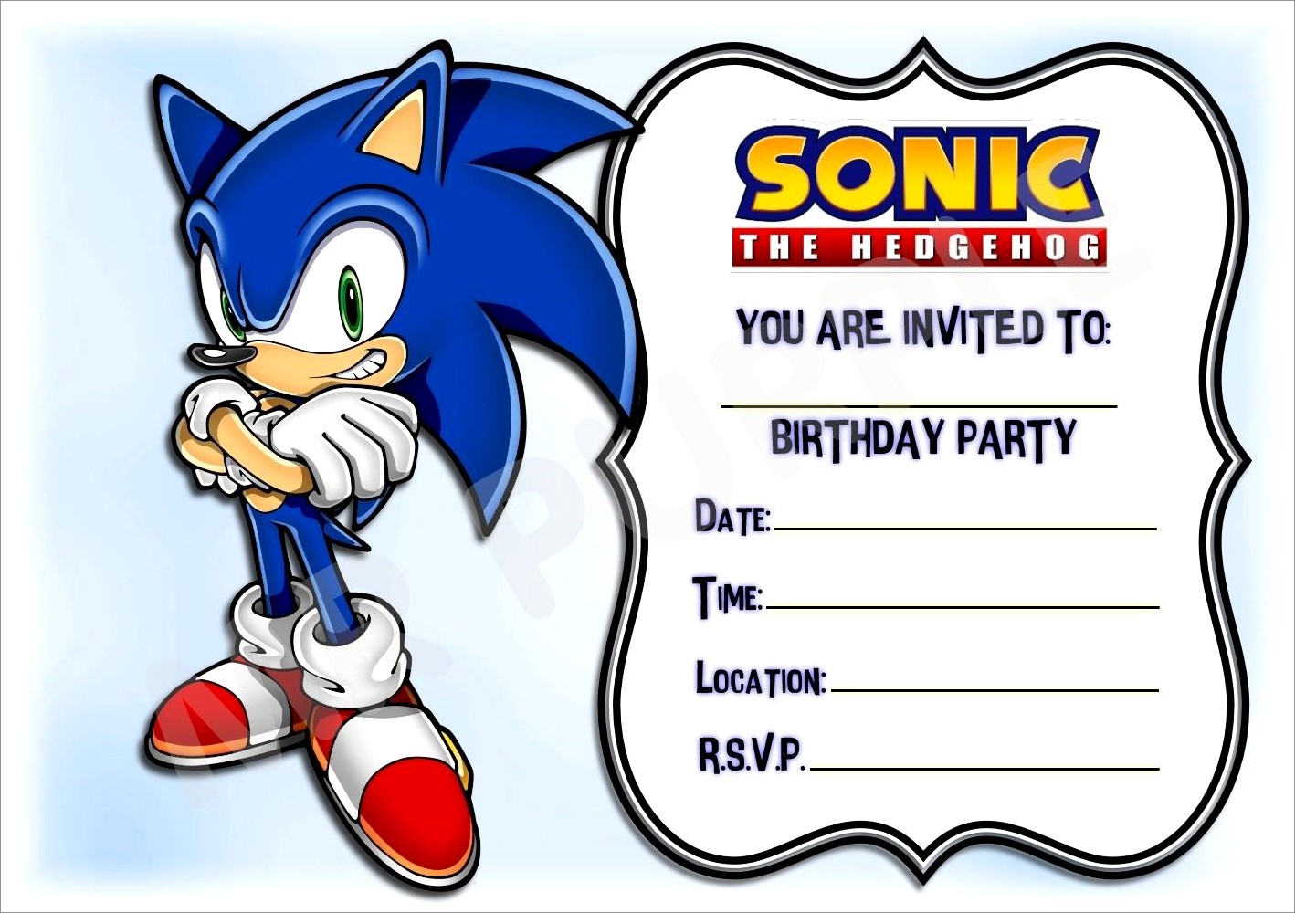 Sonic Birthday Invitations Free