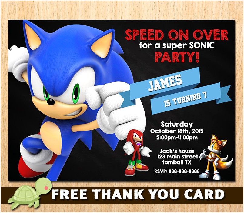 Sonic The Hedgehog Personalized Invitations