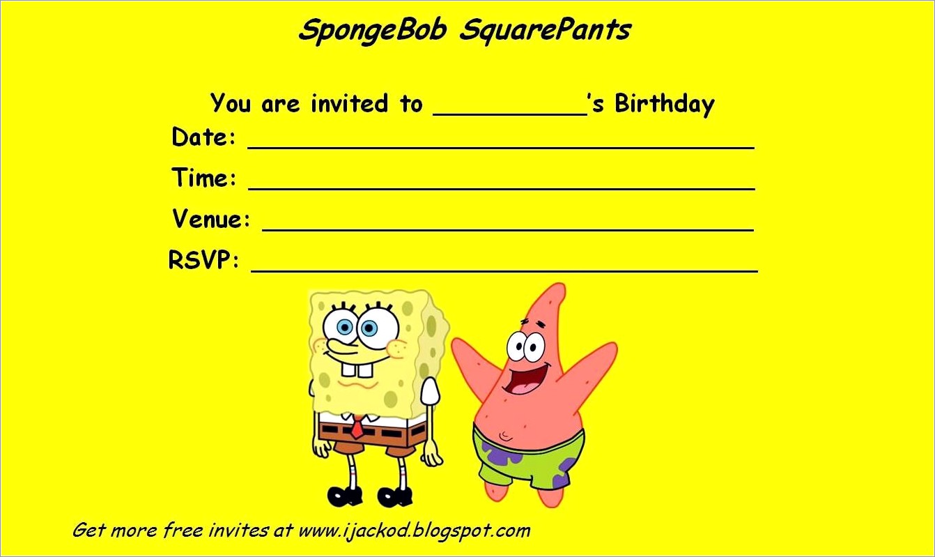 Spongebob Birthday Invitation Template Free