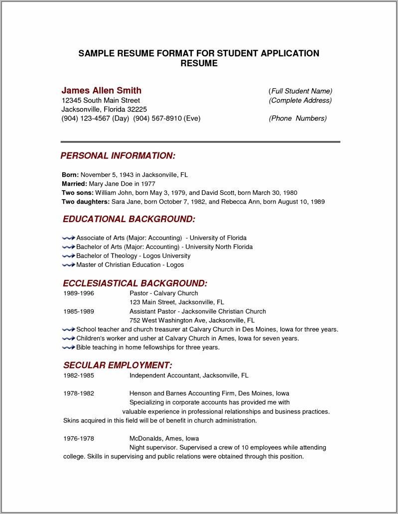Student Resume Examples For College Applications